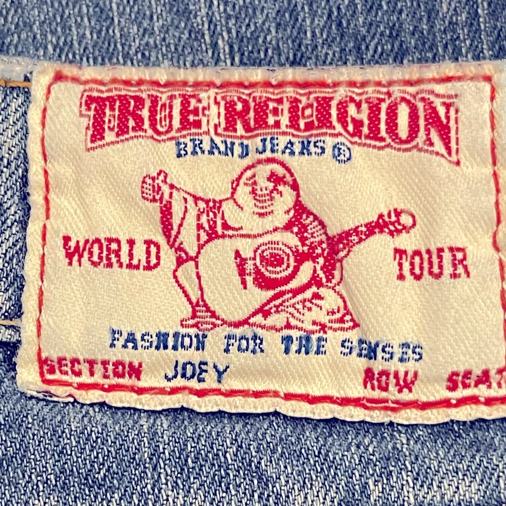 True Religion Joey Twisted Flare Distressed Jeans Size 32 Low Rise 32x30 EUC